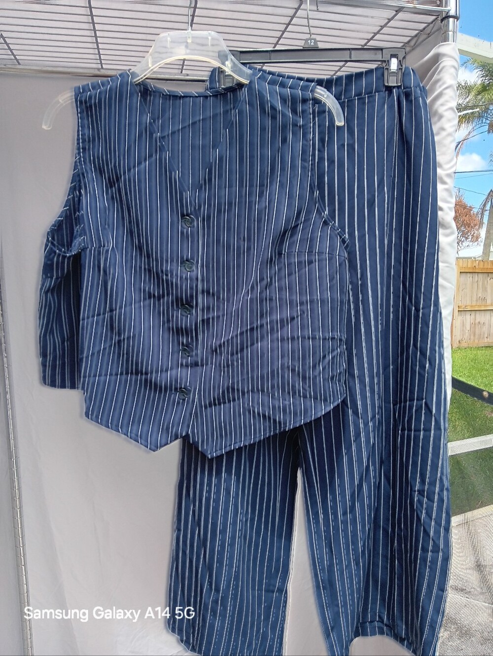 Navy With White Pinstrip Vest And Pants Set 2XL